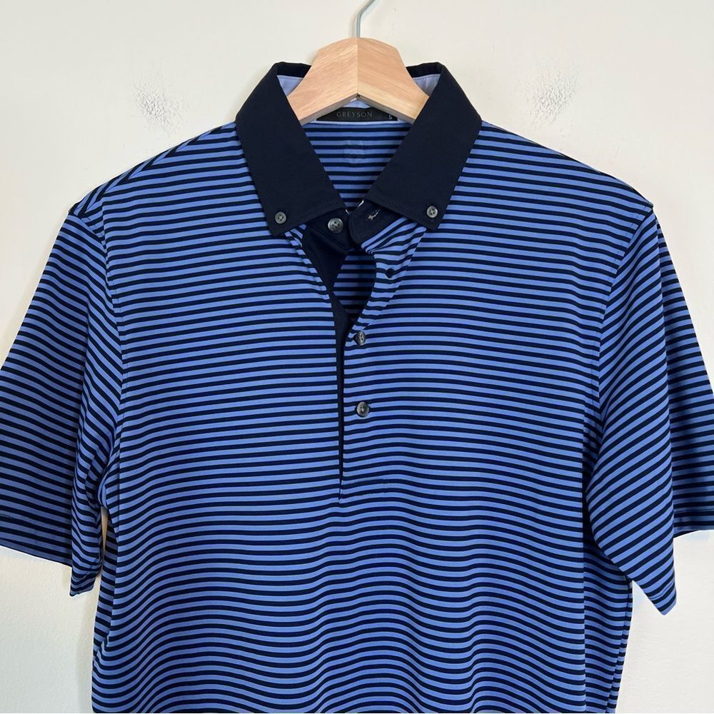 Greyson Striped Navy Blue Polo Shirt Mens Small Golf Preppy - Picture 3 of 8